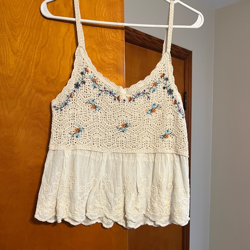 SHEIN Cream Crochet Embroidered Tank